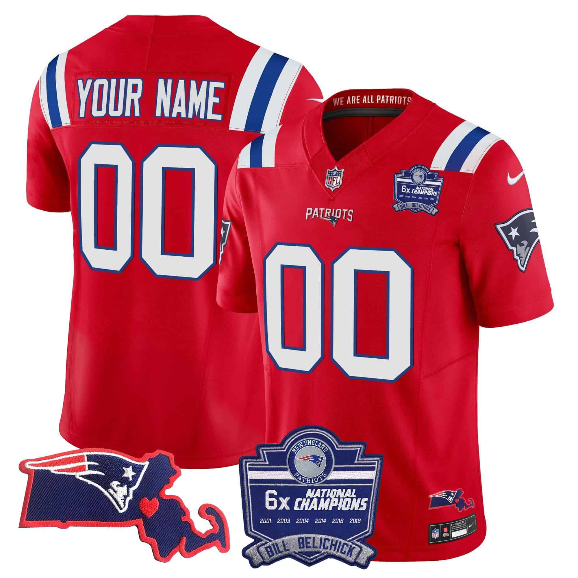 Men New England Patriots Red 2024 Nike 6x Champions Patch Vapor Custom NFL Jersey